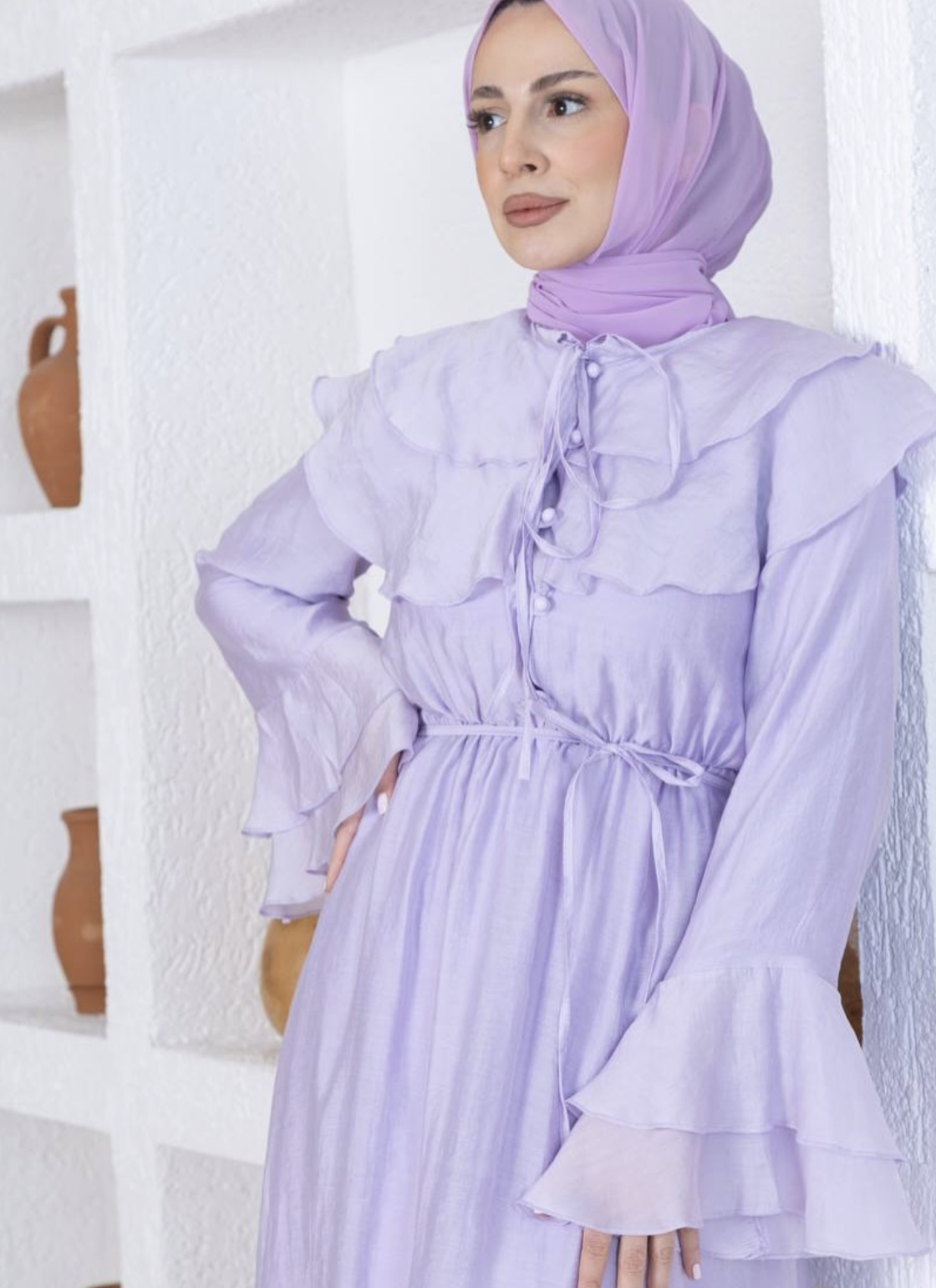 Lilac Ruffle Modest Maxi Dress